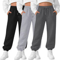 Girls Wide Leg Sweatpants 3-Pack High Waist Joggers - Cozy Active Fit