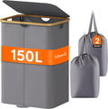 Double Laundry Hamper with Lid 150L - Dual Section Organizer