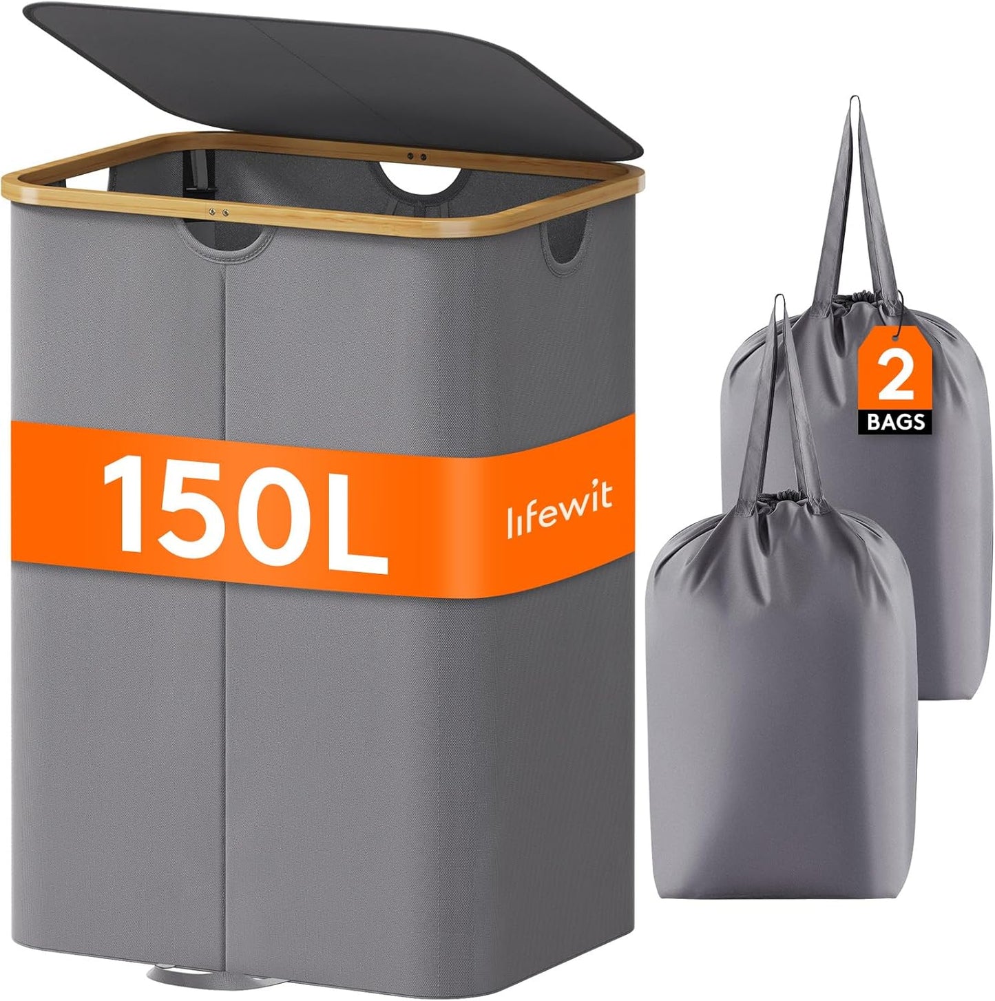 Lifewit 150L Double Laundry Hamper with Lid for Easy Sorting