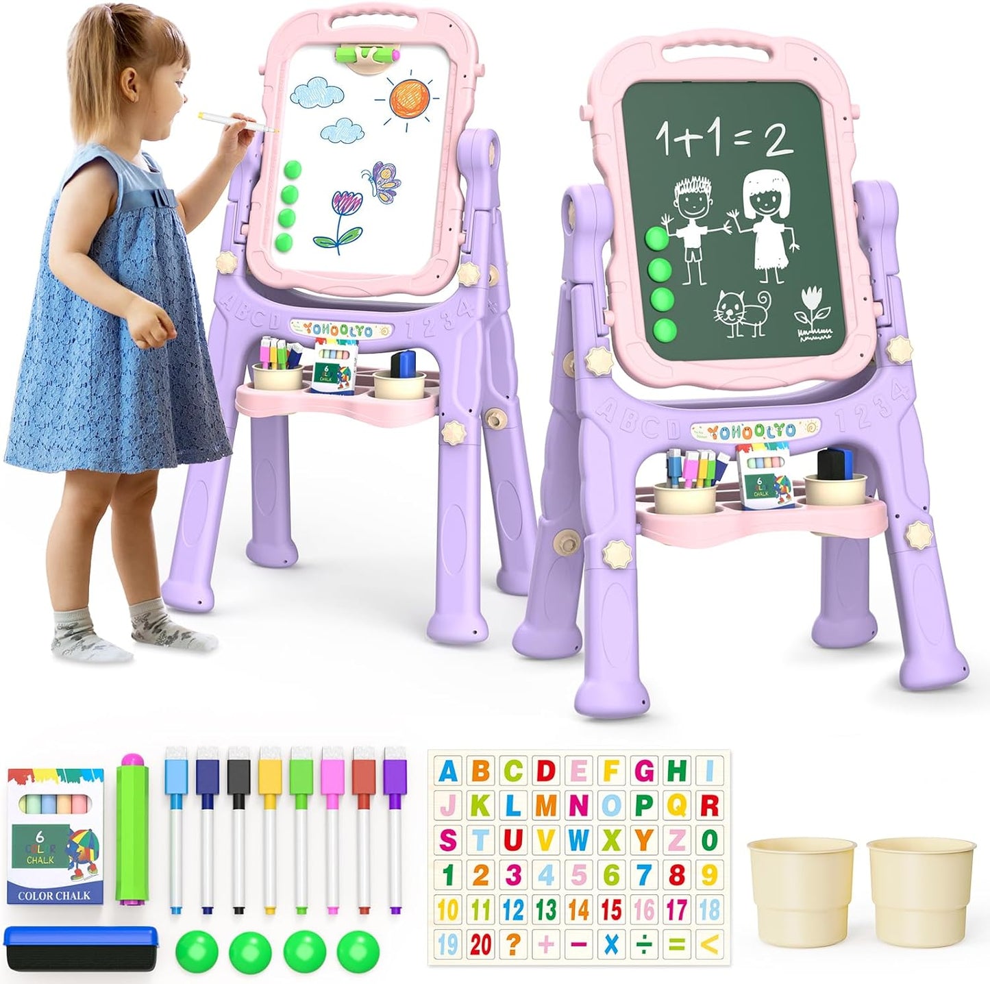 YOHOOLYO Kids Easel Double Sided Magnetic Chalkboard & Whiteboard