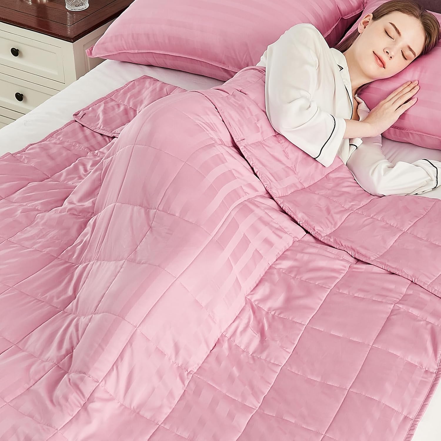 Cooling Weighted Blanket Queen Size for Adults, 20lbs Pink