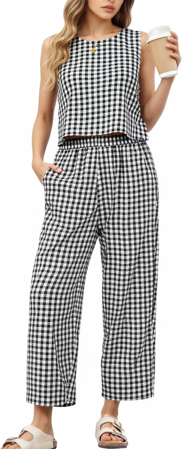 Chic 2 Piece Sets for Women Summer Matching Wide Leg Crop Pants
