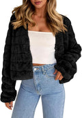 Fisoew Womens Cropped Faux Fur Jacket - Fluffy Short Coat Jackets