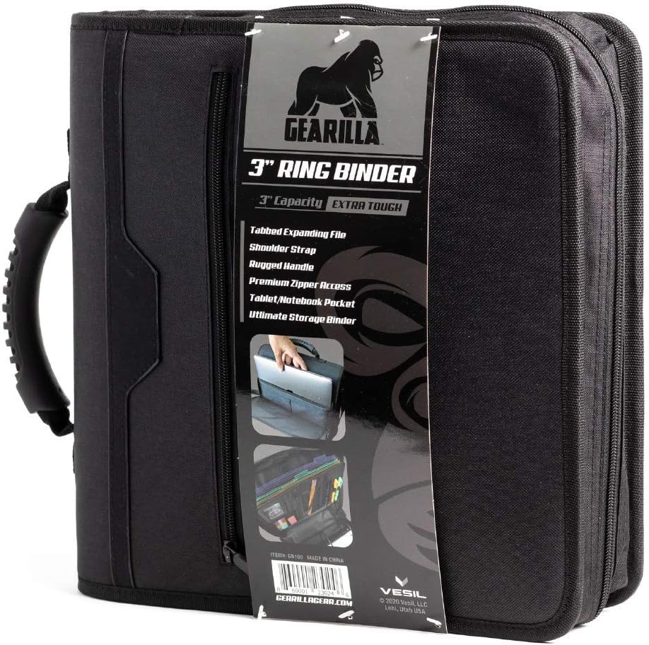 Gearilla Large 3 Ring Binder with Zipper for Ultimate Storage
