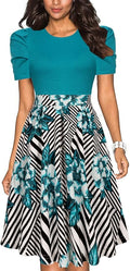 Women's Vintage Floral Patchwork Swing Dress with Pockets - Retro Fit
