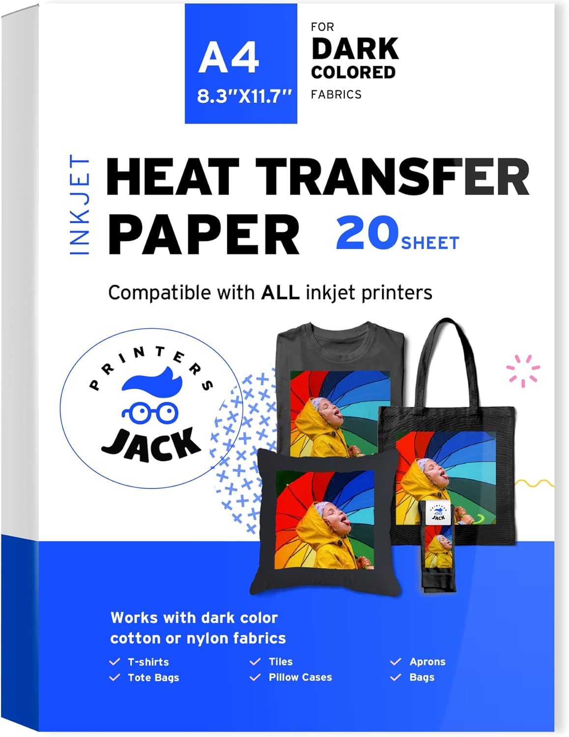 20 Sheet Dark Fabric Iron-On Paper: Wash Durable