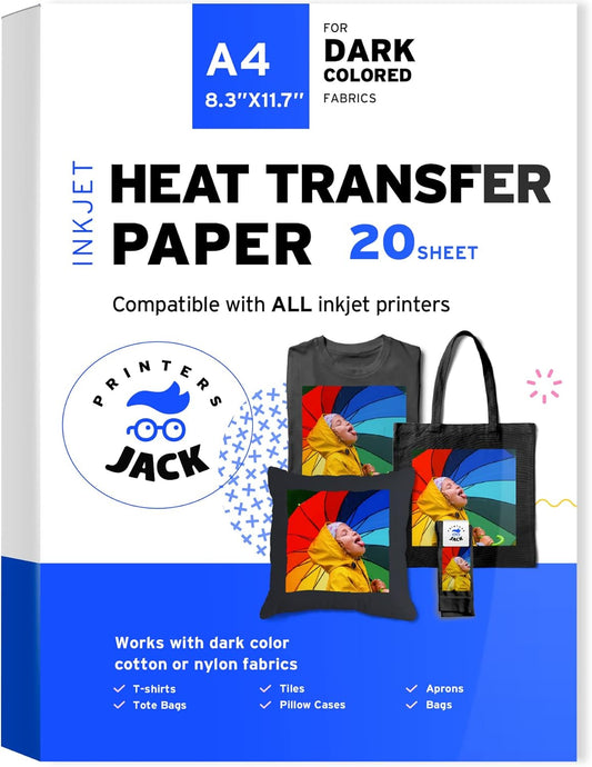 20 Sheet Dark Fabric Iron-On Paper: Wash Durable