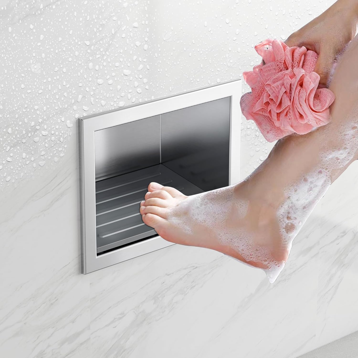 Shower Foot Rest for Shaving Legs, Stainless Steel Niche Design