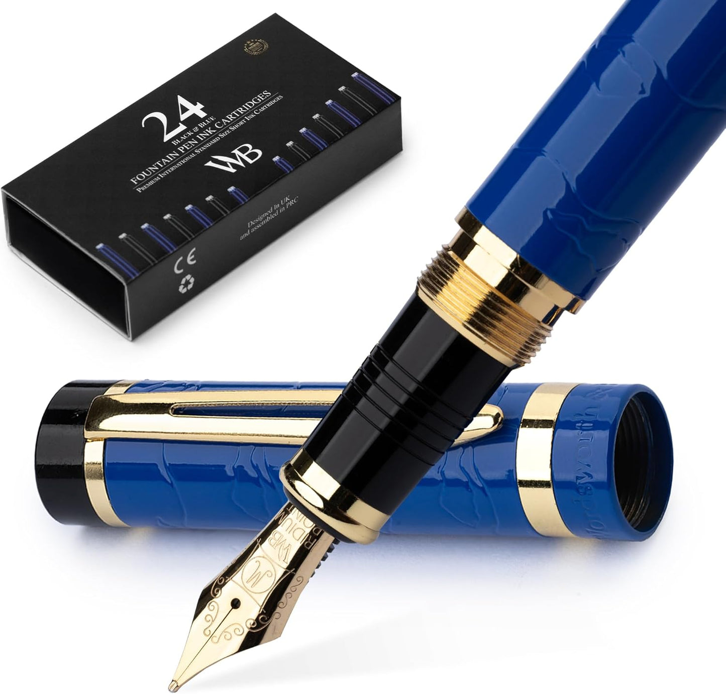 Primori Fountain Pen Set - Elegant Blue Gold Writing Tool