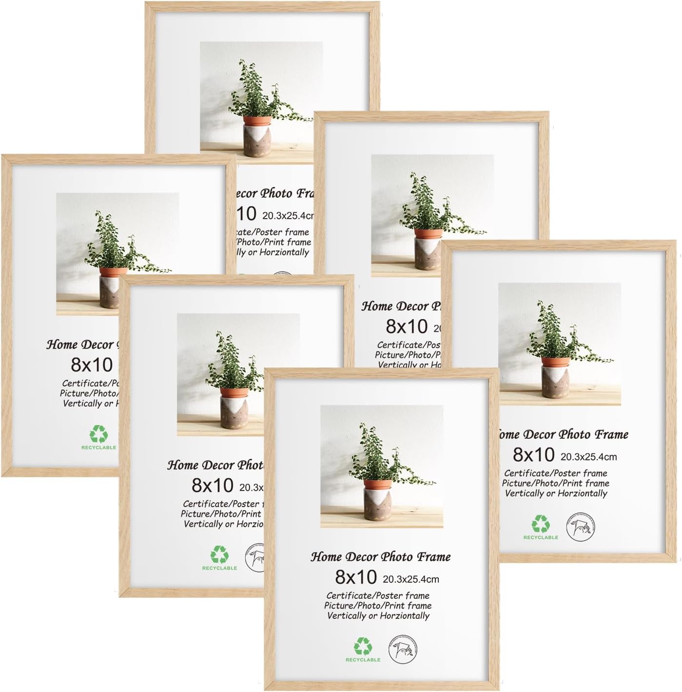 8x10 Wooden Picture Frame Set of 6 for Wall and Tabletop Display