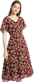 Chiffon Floral Summer Sun Beach Dresses for Women - V Neck Elastic