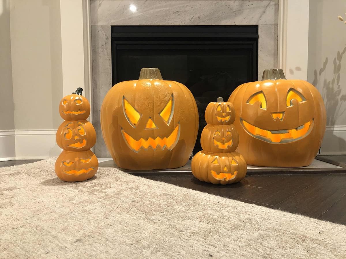 Large Halloween Pumpkin Lanterns with Pre-lit LED Bulbs for Decor