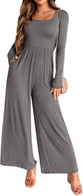 Long Sleeve Jumpsuit for Women Square Neck Wide Leg - Versatile Fit Up