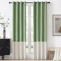 Color Block Velvet Window Curtain Panels 102 in - Sage Green Ivory