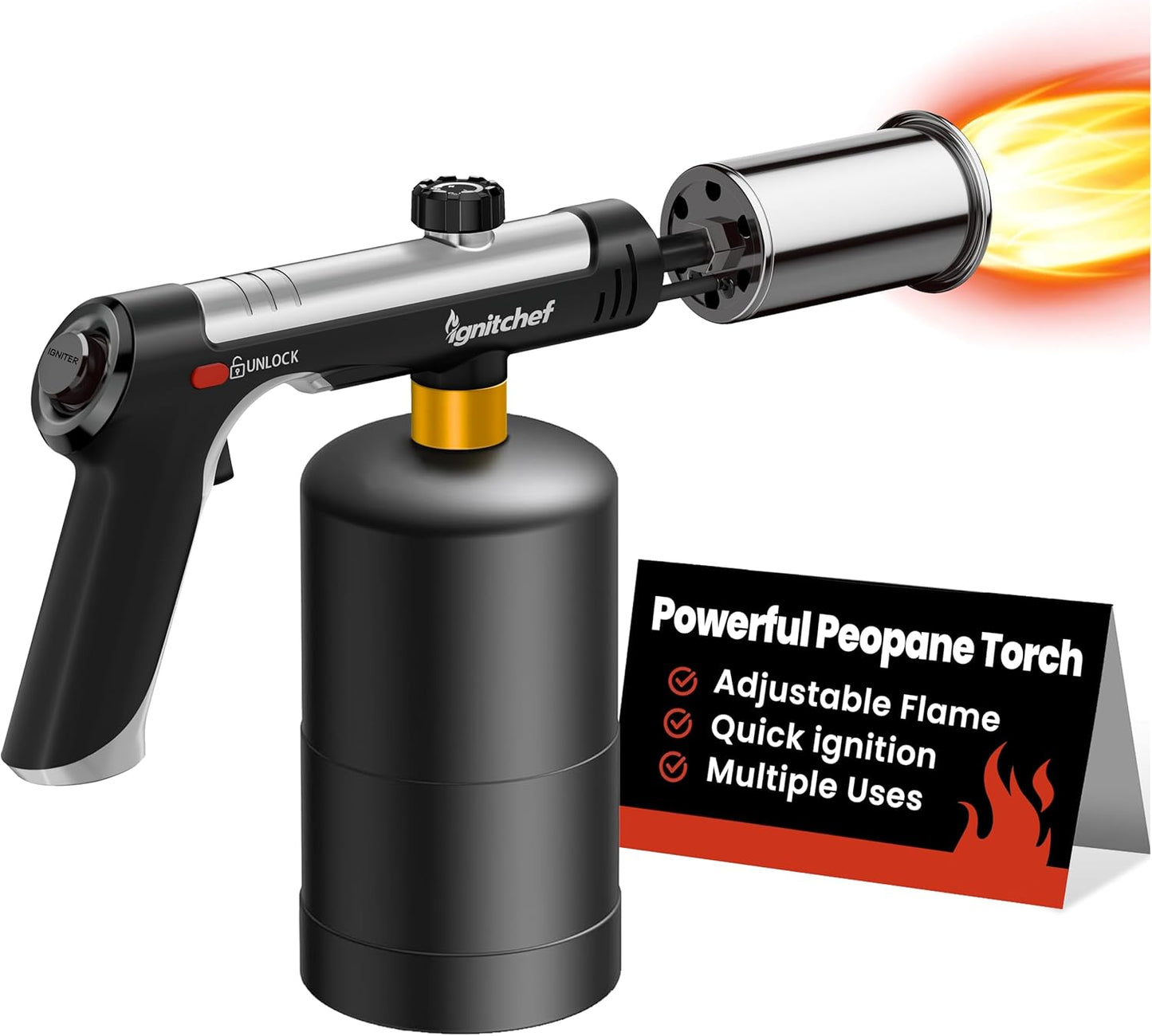 Powerful Propane Torch Head for Grilling and BBQ with Safety Lock