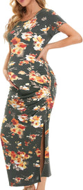 Women's Split Long Maternity Dress Short Sleeve - Stretchy Ruched Fit