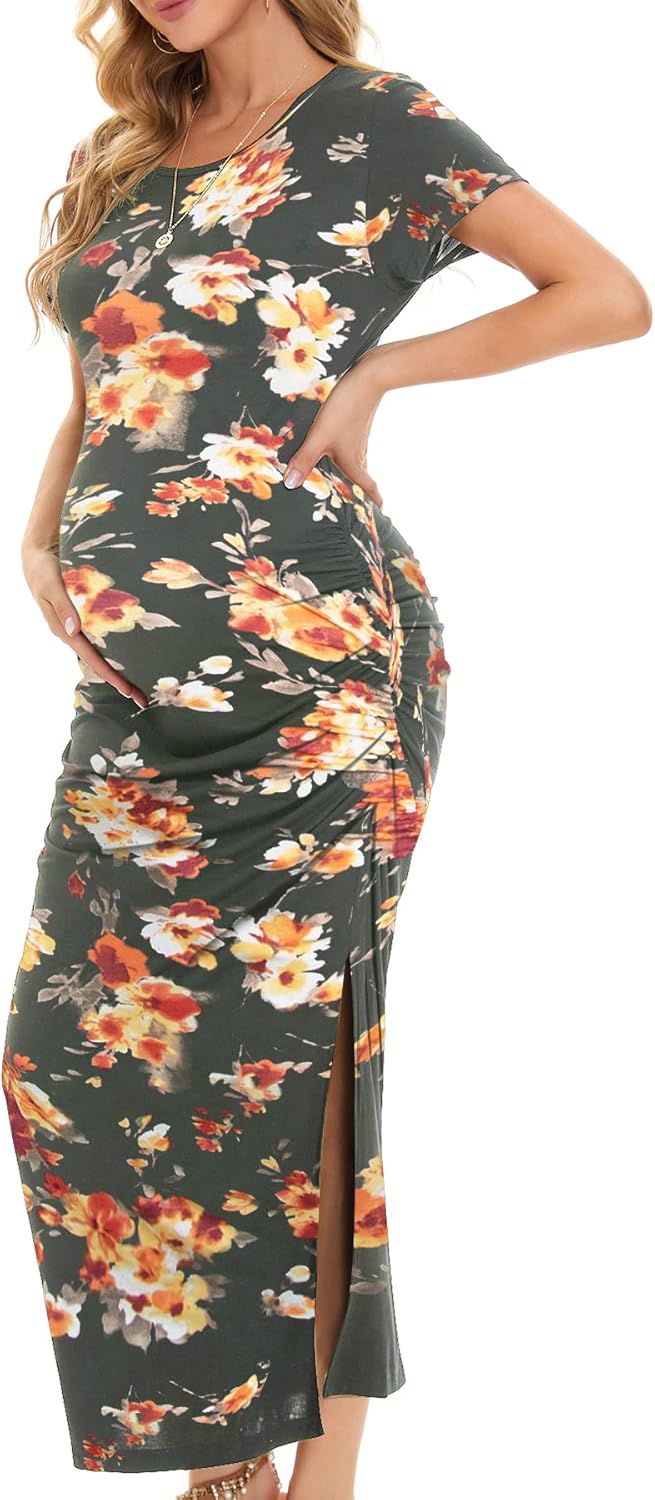 Smallshow Women's Split Long Maternity Dress for Stylish Moms
