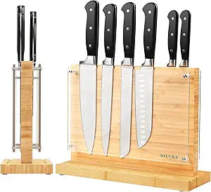 Secura Magnetic Knife Block - Bamboo Double-Sided Knife Holder