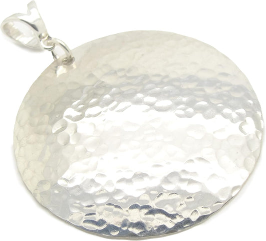 Large Hammered Sterling Silver Disc Pendant for Elegant Style