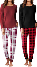 Ekouaer 2 Pack Womens Pajamas Set Long Sleeve - Cozy Lounge Pjs