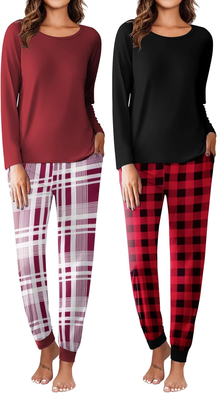 Ekouaer 2 Pack Womens Pajamas Set for Cozy Sleep and Lounge
