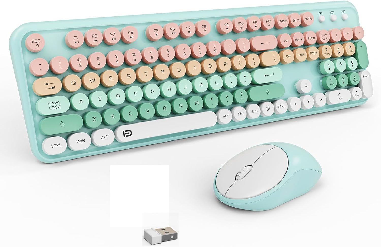 Wireless Keyboard & Mouse Set - Full-Size, Easy Switch Button - Windows/PC/Laptop - Blue & White