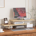 Adjustable Monitor Stand Riser 2-Tier Dual Wood & Acrylic - Desk