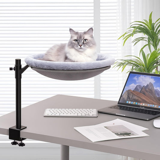 Sturdy Cat Desk Bed with 360 Rotating Hammock for Indoor Cats