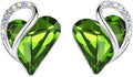 Leafael Heart Birthstone Crystal Stud Earrings - Elegant Gift for Her