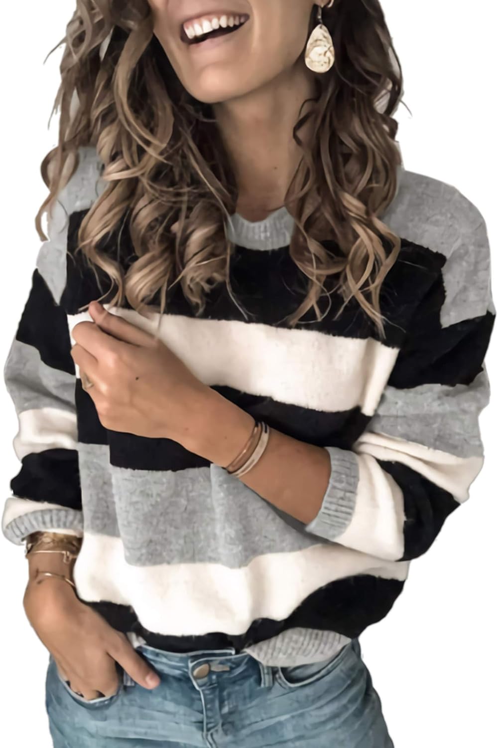 Angashion Women's Color Block Pullover Sweater for Casual Style