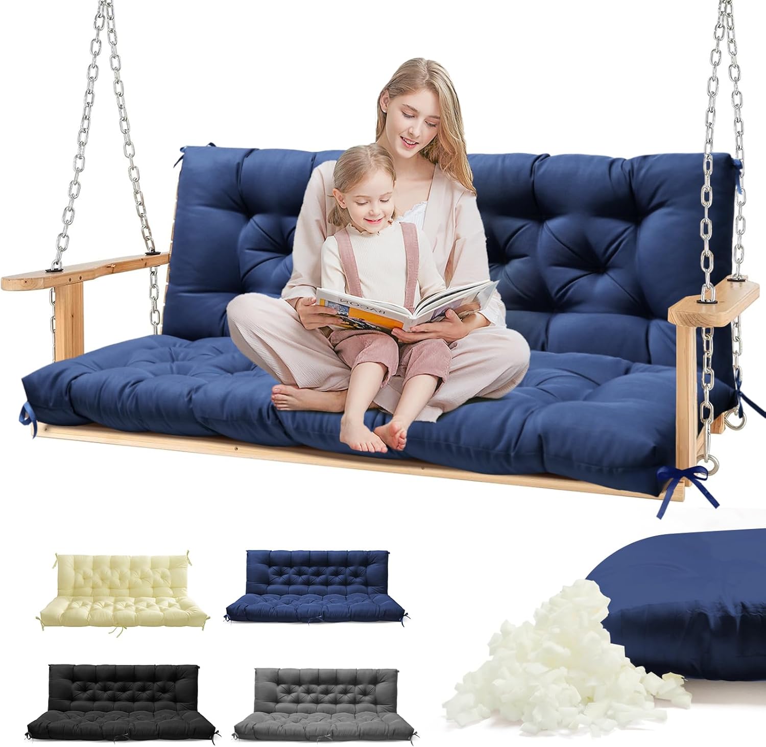 Porch Swing Cushions Waterproof for Outdoor Furniture 60x40 in