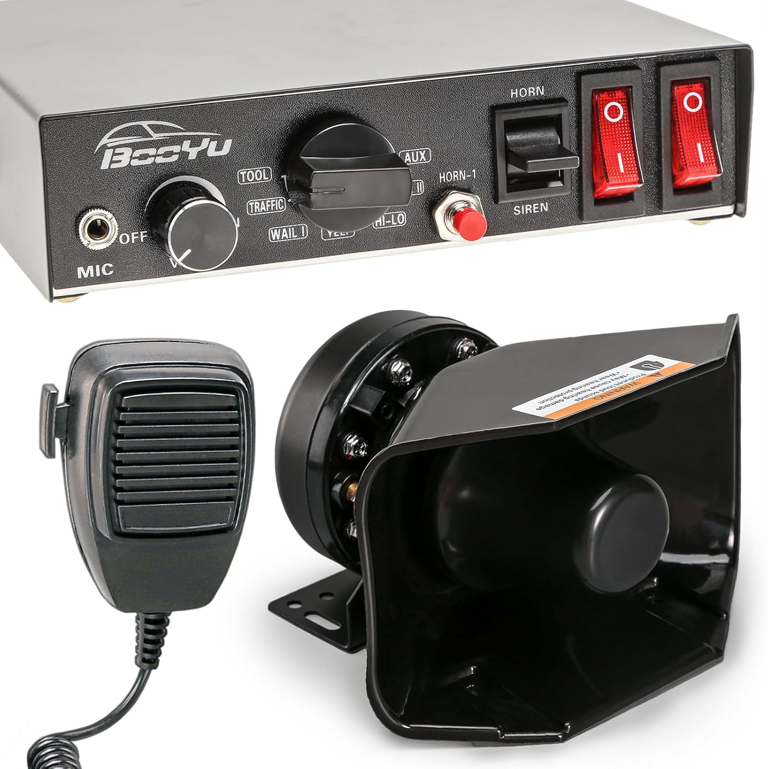 BooYu 9 Tone 12V 200W Emergency Siren PA System for Vehicles