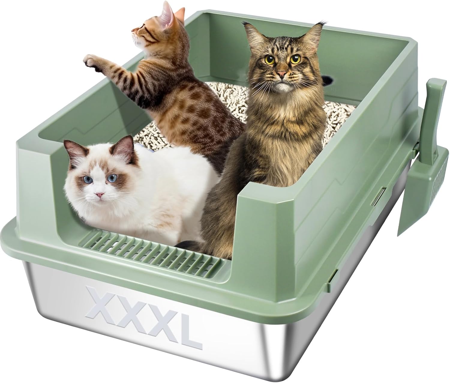 XXXL Stainless Steel Litter Box for Big Cats - Easy Clean Design