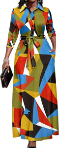 Runwind Women Church Maxi Dresses 3/4 Sleeve Button Down