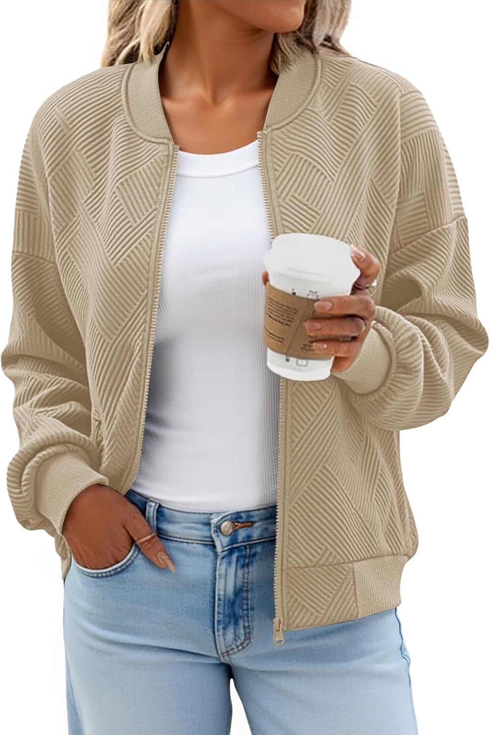 Lightweight Womens Bomber Jacket with Pockets for Fall Style