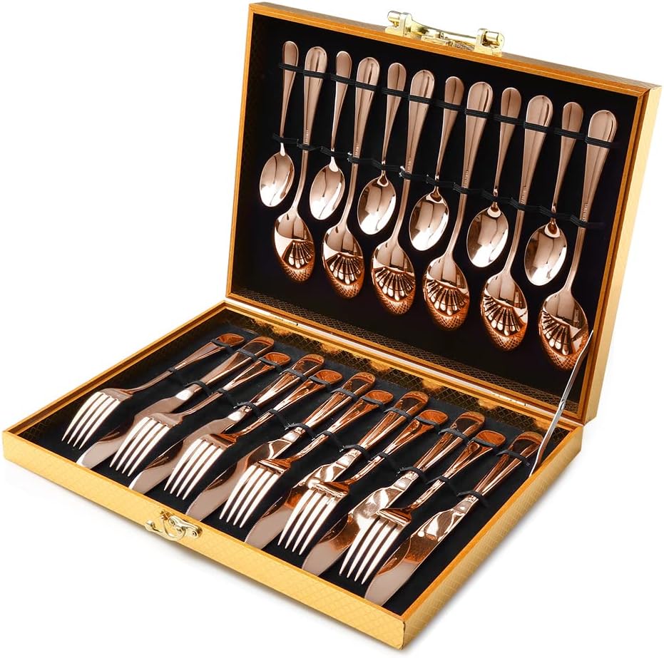 Copper Rose Gold Silverware Set 24-Piece Flatware for 6