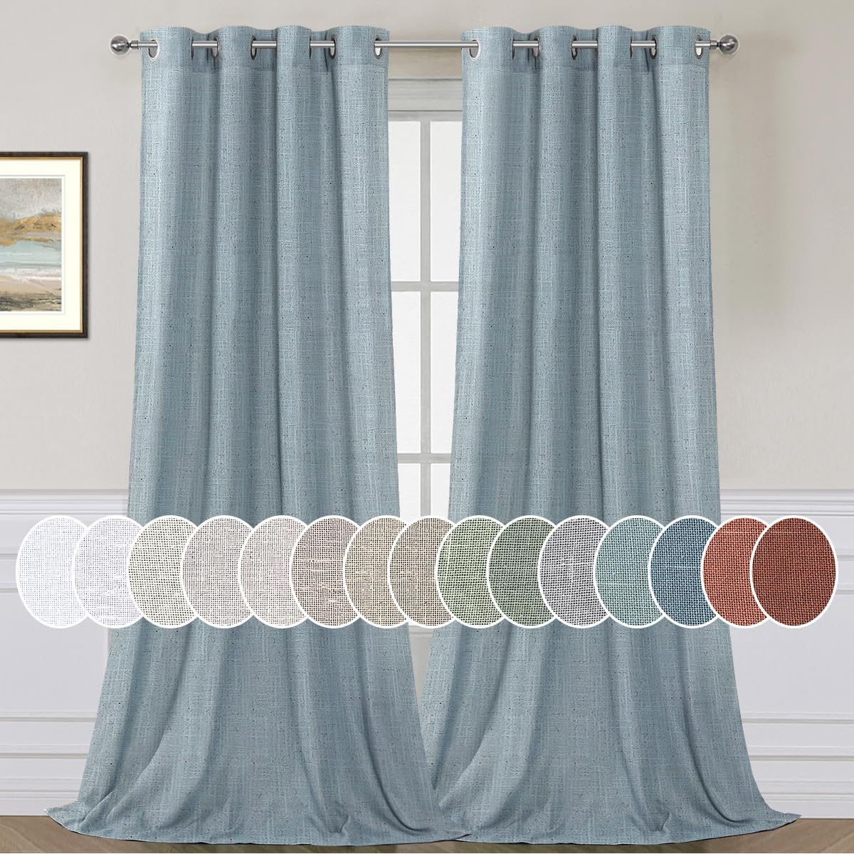 Energy Saving Stone Blue Linen Curtains