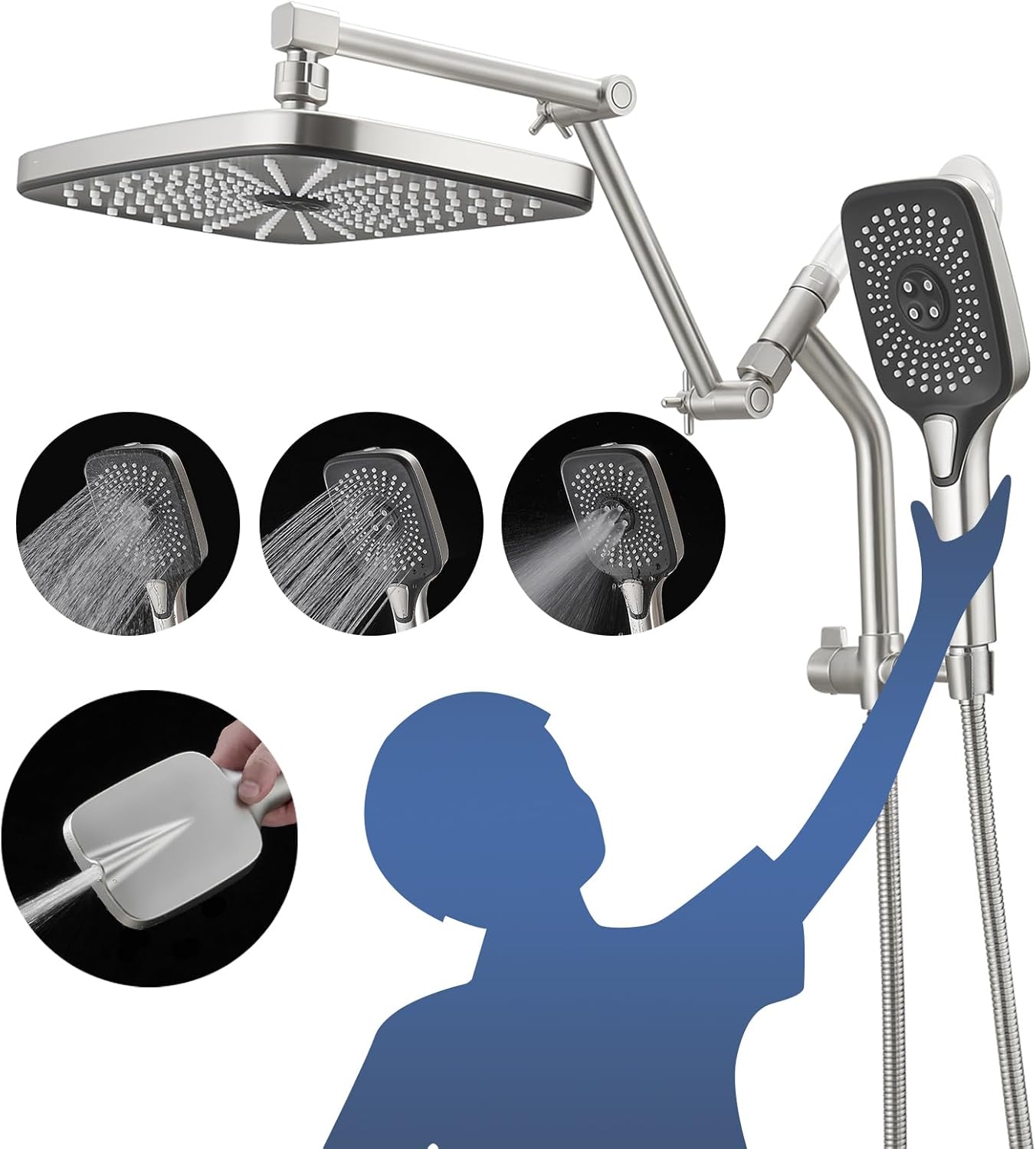 12 High Pressure Rainfall Shower Heads with Handheld Spray Combo
