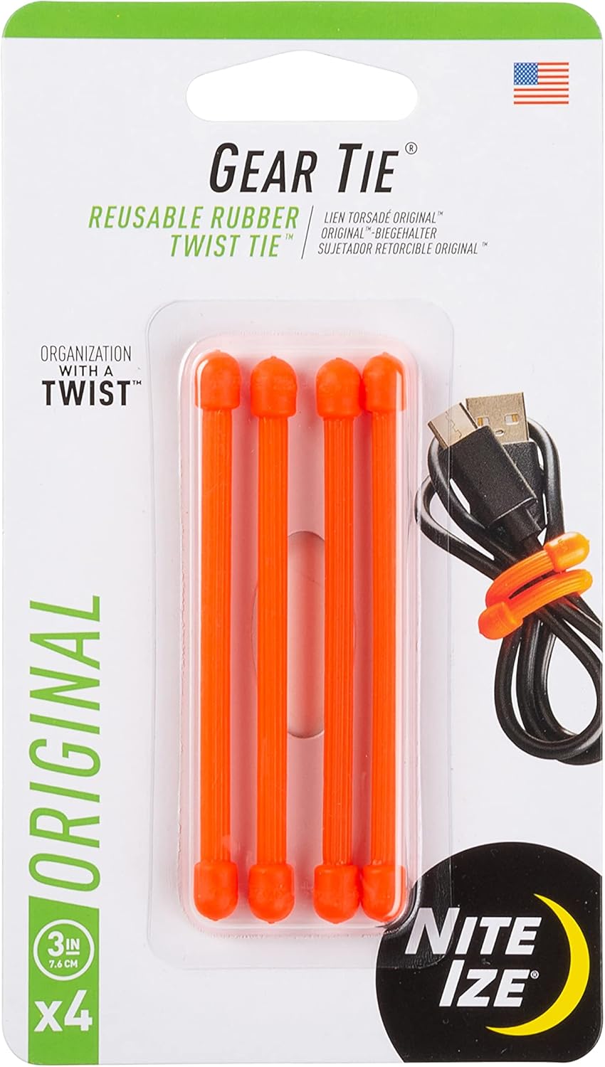 Nite Ize 3 Orange Gear Tie 4-Pack - USA Made