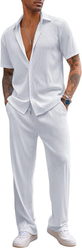 Men's 2-Piece Casual Short Sleeve Button Down Set - Beach Ready