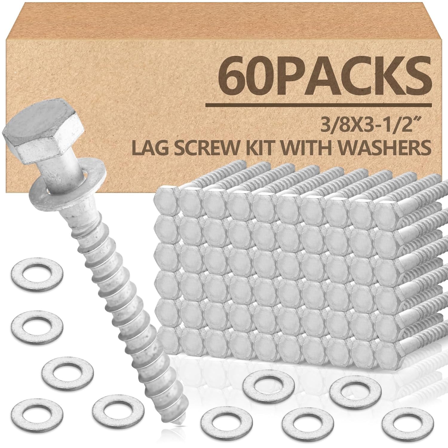 Tandefio 60 Pack Lag Screw Kit for Heavy Duty Wood Projects