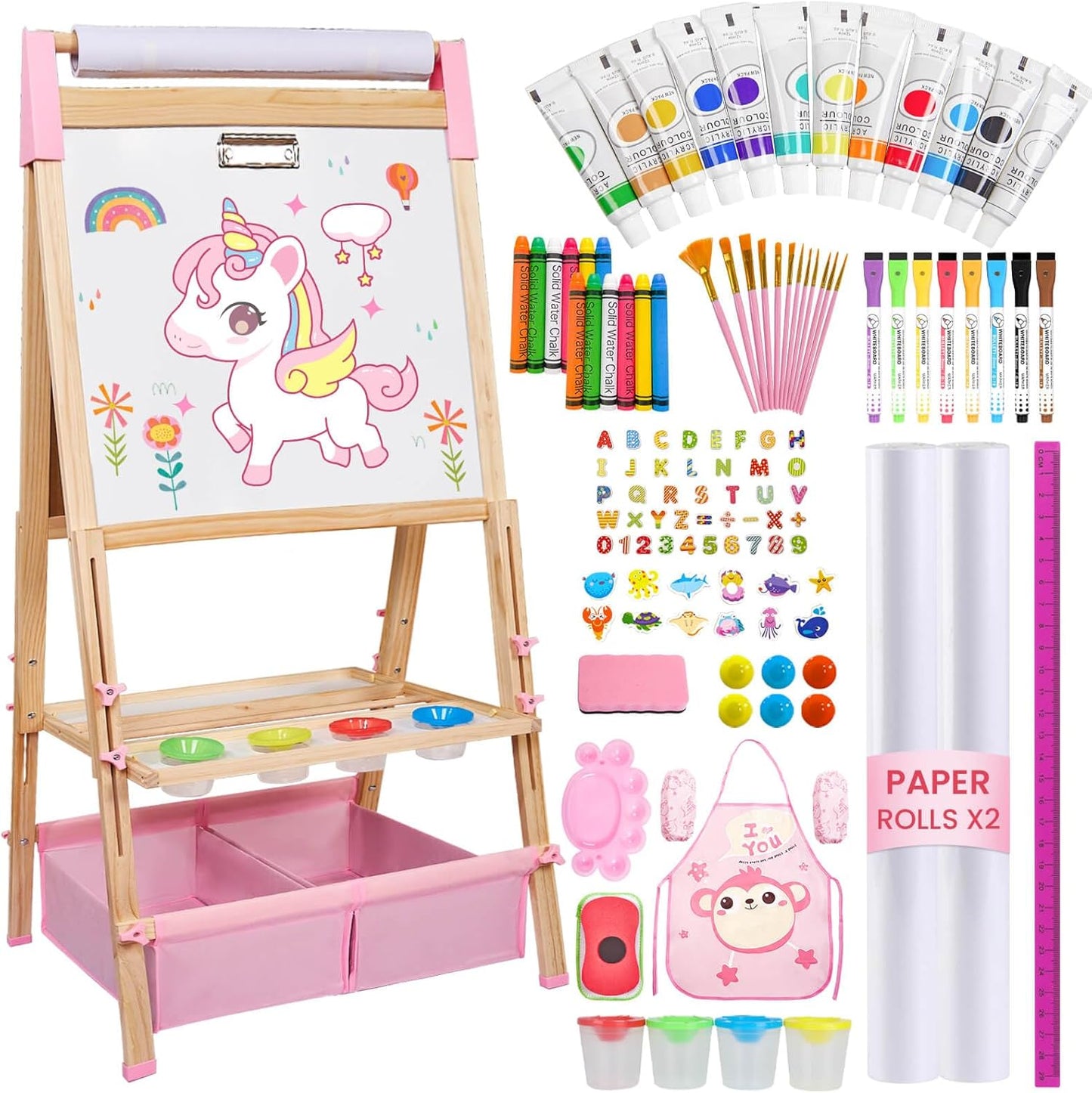 Adjustable Wooden Art Easel for Kids with 119+ Art Supplies
