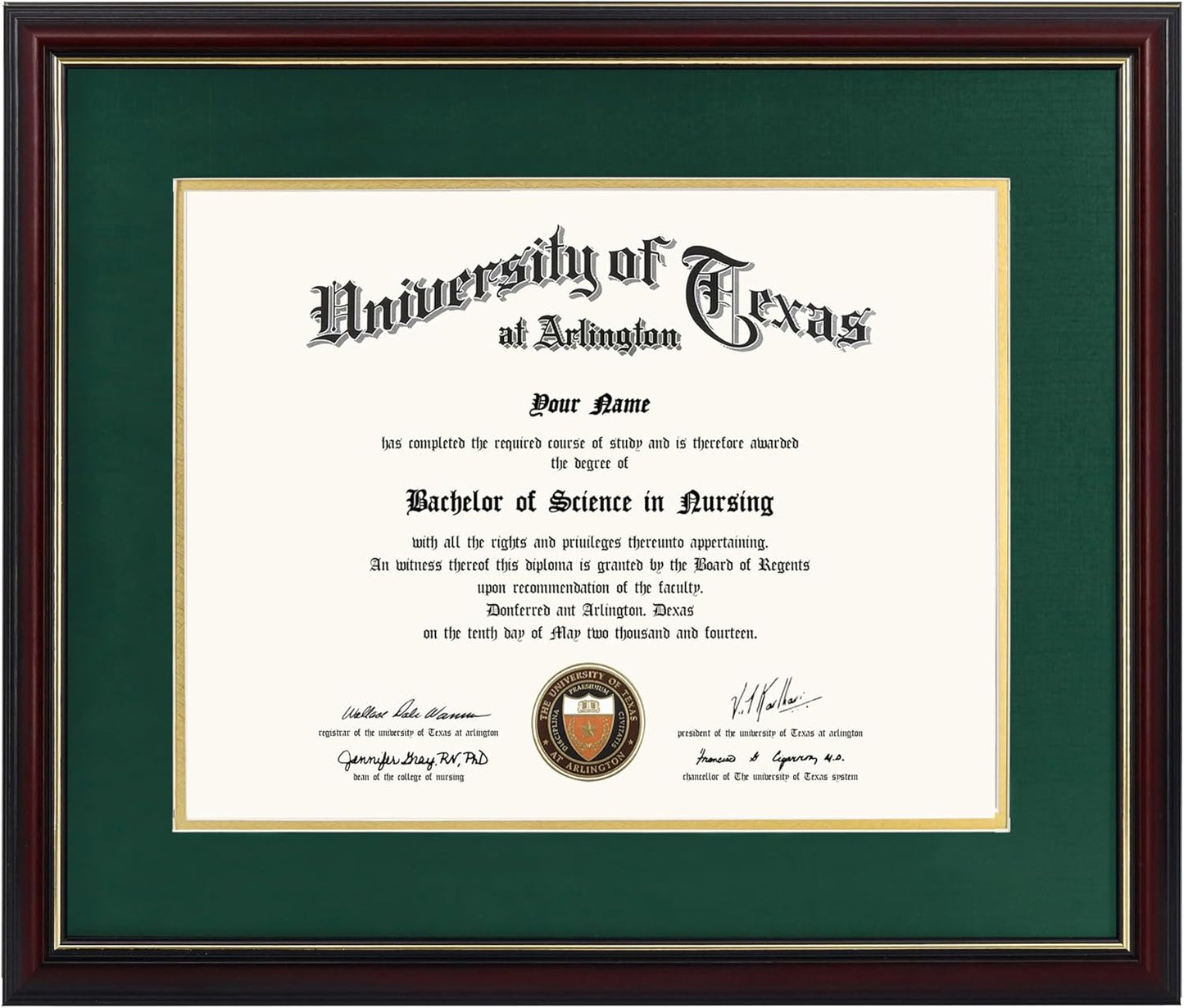 GraduationMall 11x14 Diploma Frame with Green over Gold Mat