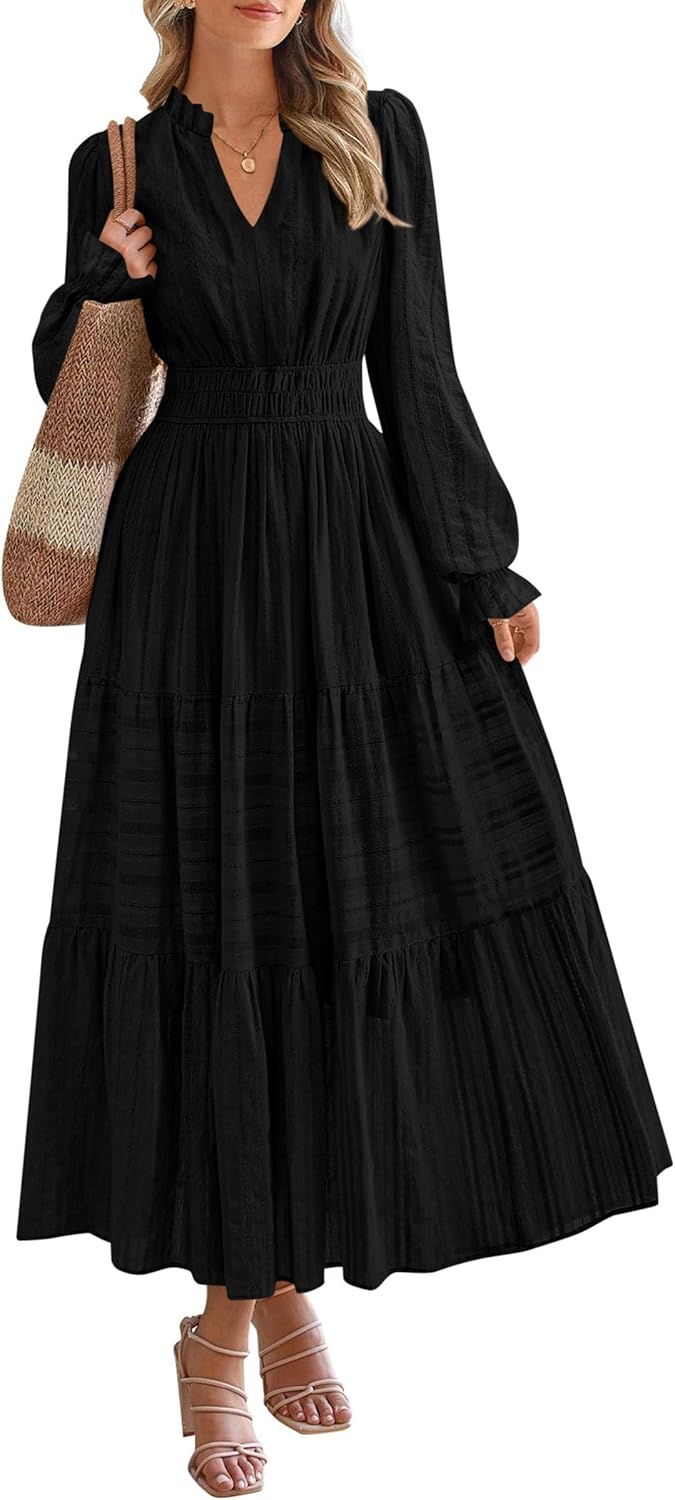 PRETTYGARDEN Women's Elegant Long Sleeve Maxi Dress with Pockets