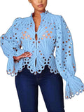 Elegant Ruffle Long Sleeve Lace Tops for Women by Doweha
