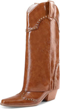 Women Shark Boots Fold Over Mid Calf Chunky Heel Snip