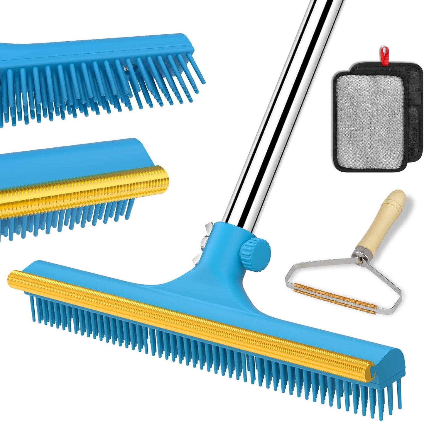 3 in 1 Carpet Rake for Pet Hair Removal with Adjustable Handle