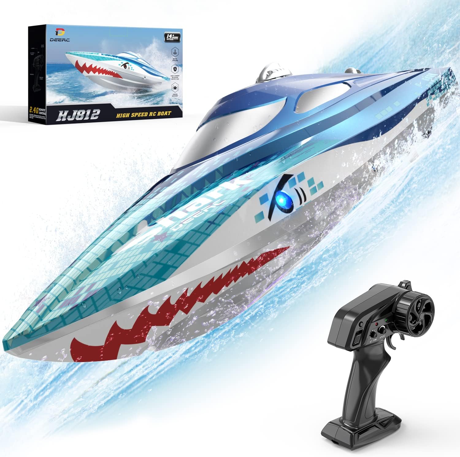 DEERC Full Proportional Remote Control Boat with LED Lights