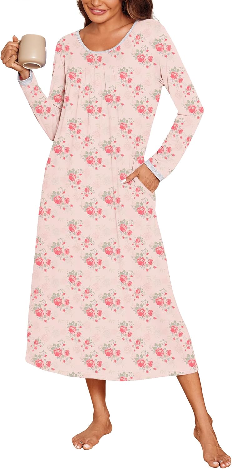 Ekouaer Long Nightgowns for Women with Pockets and Comfort