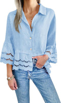 Cicy Bell Womens 3/4 Bell Sleeve Button Down Shirt (Style QZPP)